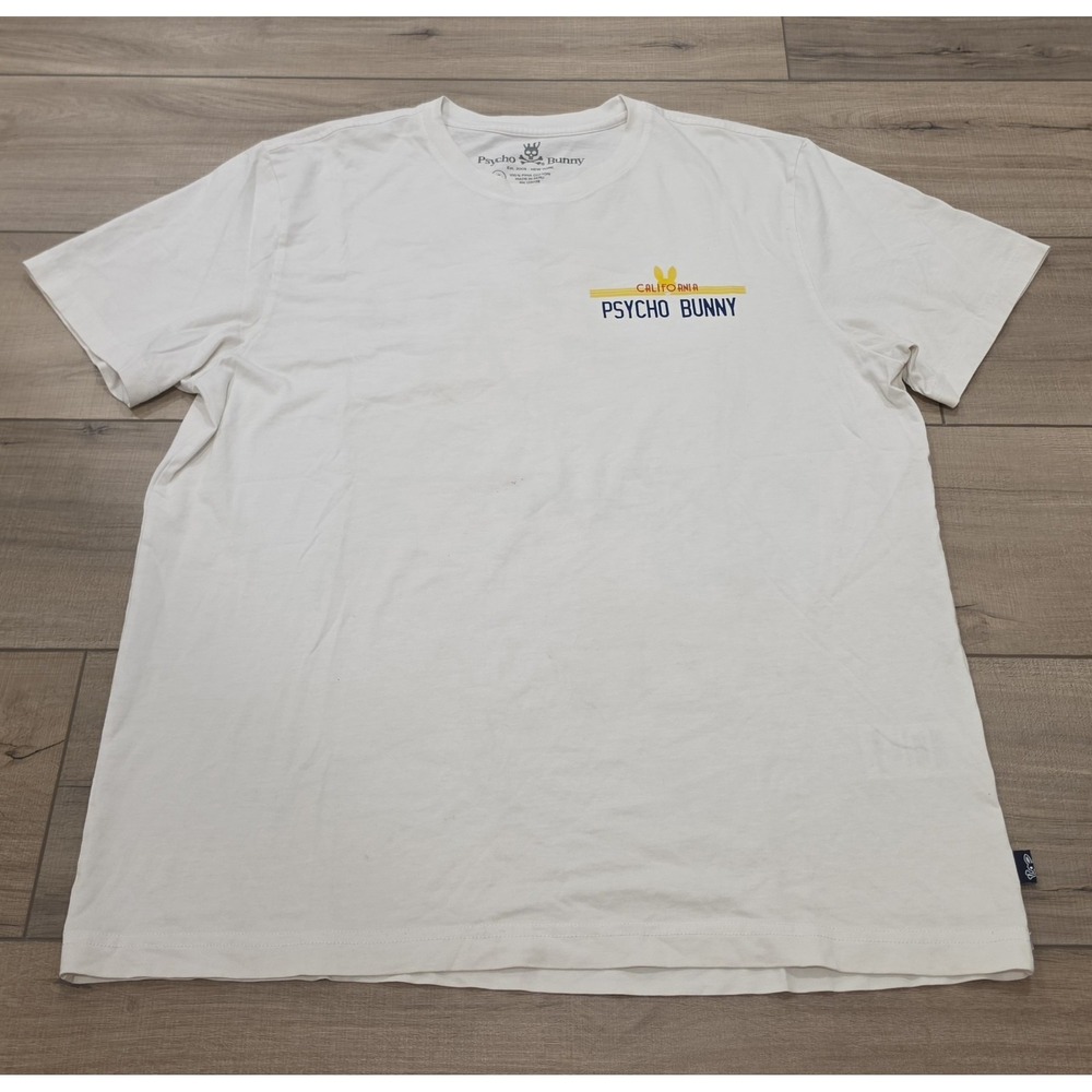 Psycho Bunny Men White Pima Cotton TShirt California Republic Shortsleeve Sz Lrg